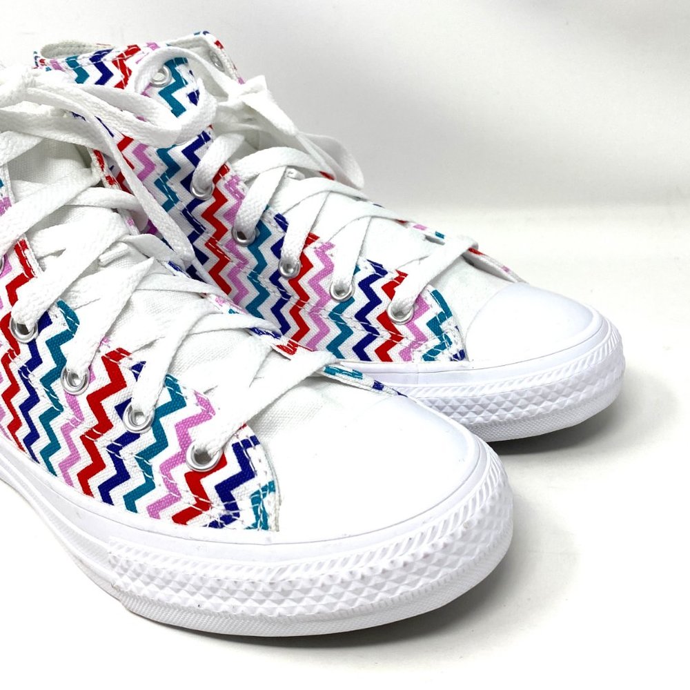 Converse Women's 667192F CTAS HI Top White Mult Zigzag Canvas University Sneaker - Picture 4 of 9